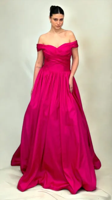 Abito in taffettà fucsia con scollo a cuore e corpino drappeggiato – X&M