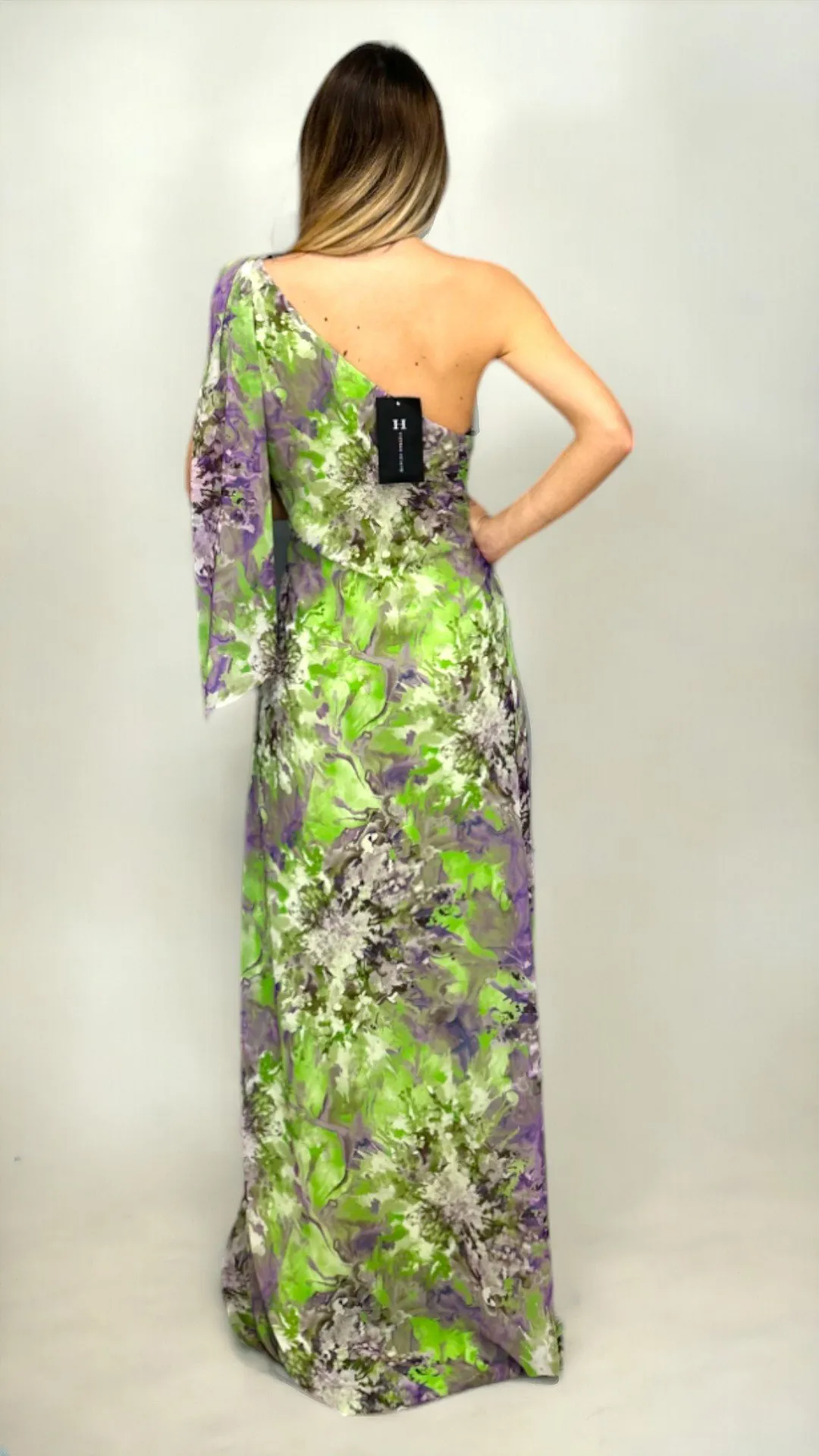 Abito in chiffon stampato Multicolor monospalla e corpino drappeggiato – Moncho Heredia - immagine 2